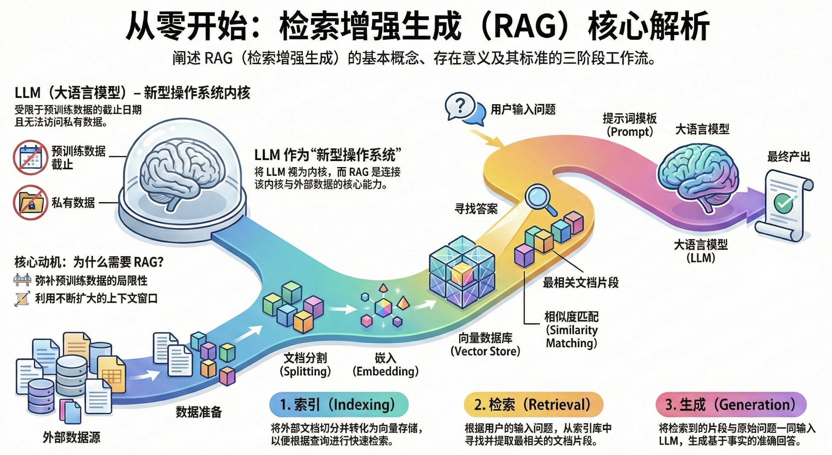 图 1-2. RAG 处理全流程（由NanoBanana Pro 模型生成）